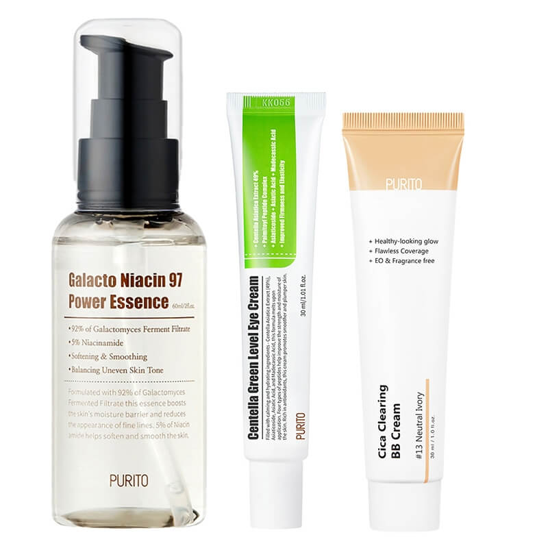 Purito Perfect Start ZESTAW Odżywcza esencja 60 ml + Krem BB (13 Neutral Ivory) 30 ml + Krem pod oczy 30 ml