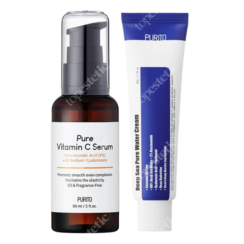 Purito Pure Vitamin C Serum + Deep Sea Pure Water Cream ZESTAW Serum z witaminą C 60 ml + Nawilżający krem na bazie wody morskiej 50 ml