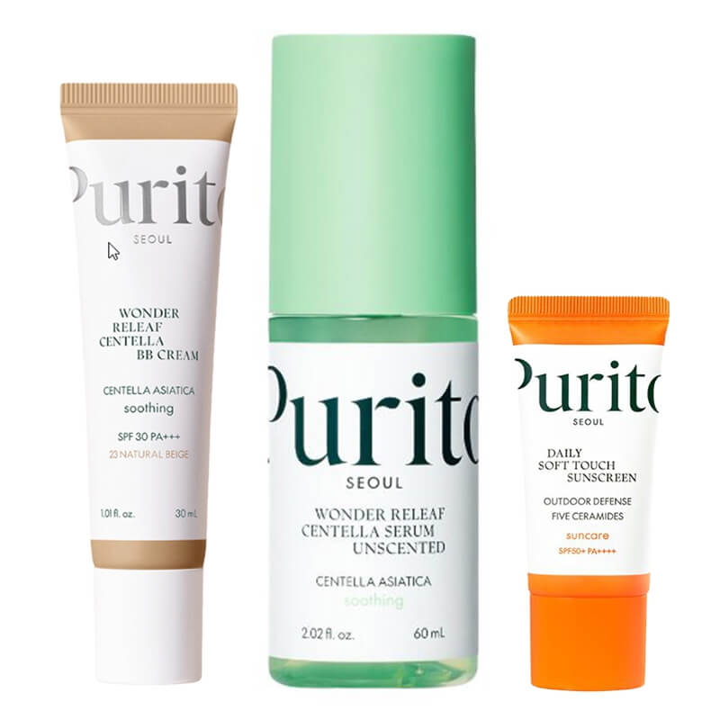 Purito Seoul Daily Soft Skin ZESTAW Serum 60 ml + Krem SPF 50 15 ml + Krem BB SPF 30 PA+++ ( kolor 23 Natural Beige) 30 ml