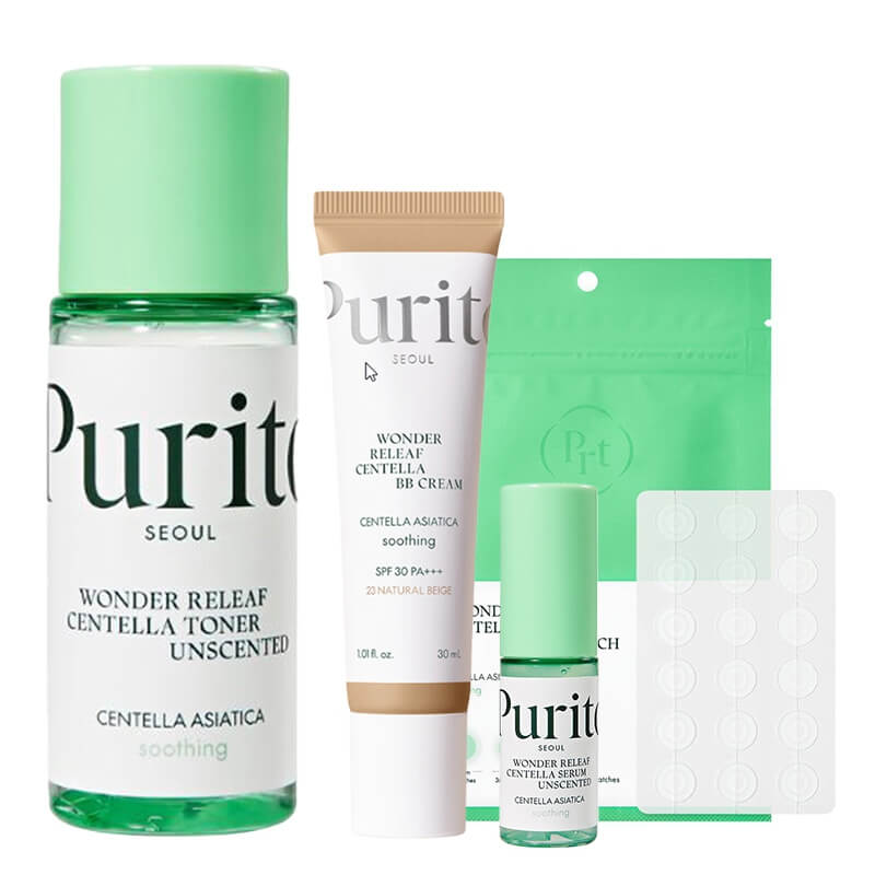 Purito Seoul Favorite Set ZESTAW Toner 30 ml + Plastry do stosowania punktowo 51 szt + Krem BB SPF 30 PA+++ 30 ml + Serum 15 ml