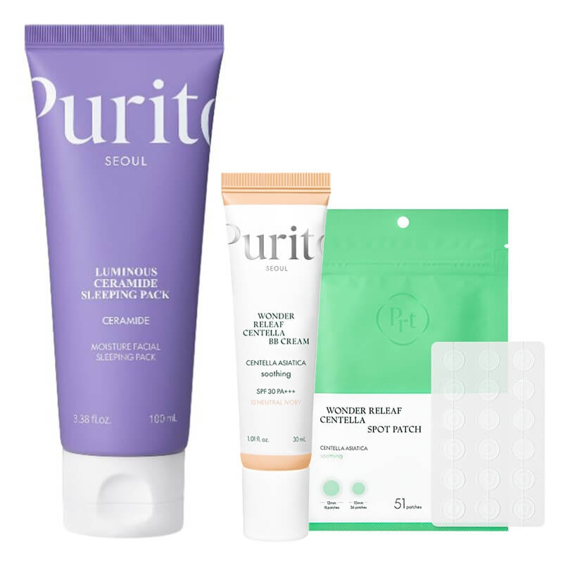 Purito Seoul Wonder Care ZESTAW Krem BB SPF 30 PA+++ ( kolor 13 Neutral Ivory) 30 ml + Plastry do stosowania punktowo 51 szt + Regenerujący krem na noc 100 ml