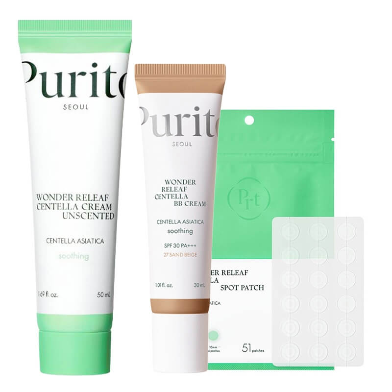 Purito Seoul Wonder Releaf Centella Set ZESTAW Krem BB SPF 30 PA+++ ( kolor 27 Sand Beige) 30 ml + Krem 50 ml + Plastry do stosowania punktowo 51 szt