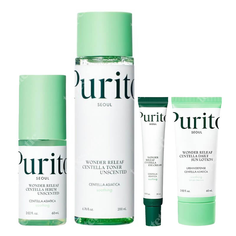 Purito Seoul Wonder Releaf Centella ZESTAW Toner 200 ml + Serum 60 ml + Krem pod oczy 30 ml + Krem SPF 50 60 ml