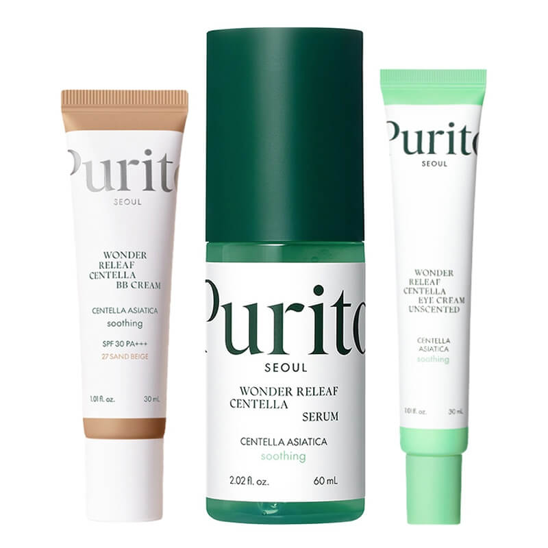 Purito Seoul Wonder Skin Set ZESTAW Łagodzące serum 60 ml + Krem do pielęgnacji okolicy oczu 30 ml + Krem BB SPF 30 PA+++ 30 ml