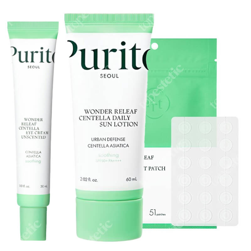 Purito Seoul Wonder Skin ZESTAW Krem do pielęgnacji okolicy oczu 30 ml + Krem przeciwsłoneczny SPF50+ 60 ml + Plastry do stosowania punktowo 51 szt