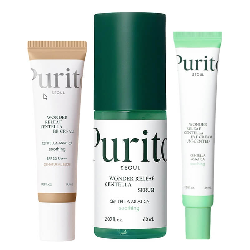 Purito Seoul Wonder Skin ZESTAW Łagodzące serum 60 ml + Krem do pielęgnacji okolicy oczu 30 ml + Krem BB SPF 30 PA+++ 30 ml