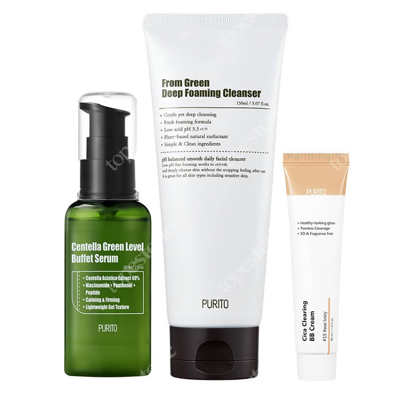 Purito Serum + BB Cream + Foaming Cleanser ZESTAW Odżywcze serum 60 ml + Krem BB (15 Rose Ivory) 30 ml + Pianka myjąca 150 ml