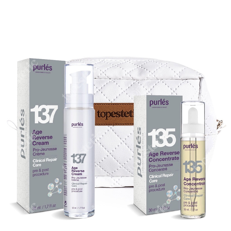 Purles Age Reverse 135 + 137 ZESTAW Naprawczy koncentrat młodości 30 ml + Naprawczy krem odmładzający 50 ml + Kosmetyczka