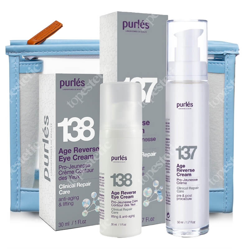 Purles Age Reverse Set ZESTAW Odmładzający krem na okolice oczu 30 ml + Krem naprawczy 50 ml + Kosmetyczka 1 szt