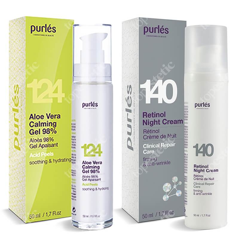 Purles Aloe Vera Calming Gel 98% + Retinol Night Cream 0,5% ZESTAW Kojący żel aloesowy 50 ml + Krem z retinolem na noc 0,5% 50 ml