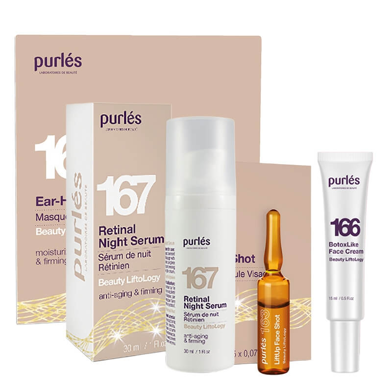 Purles Beauty Liftology Night Set ZESTAW Maska 1 szt + Ampułka 5 x 2 ml + Serum na noc 30 ml + BotoxLike Krem 15 ml GRATIS