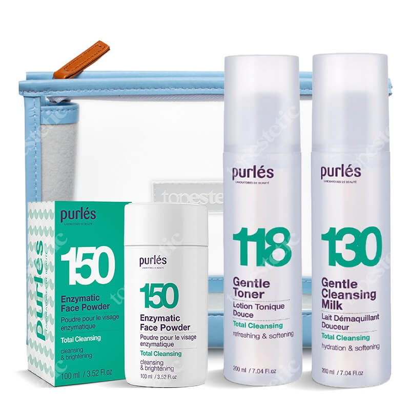 Purles Cleansing Set ZESTAW Enzymatyczny puder myjący 100 ml + Mleczko do demakijażu 200 ml + Tonik 200 ml + Kosmetyczka 1 szt