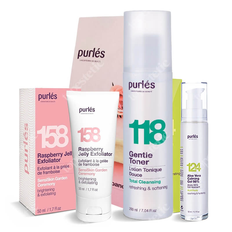 Purles Exfoliating and Soothing Set + Opaska Kosmetyczna GRATIS ZESTAW Tonik 200 ml + Maska eksfoliująca 50 ml + Kojący żel aloesowy 50 ml