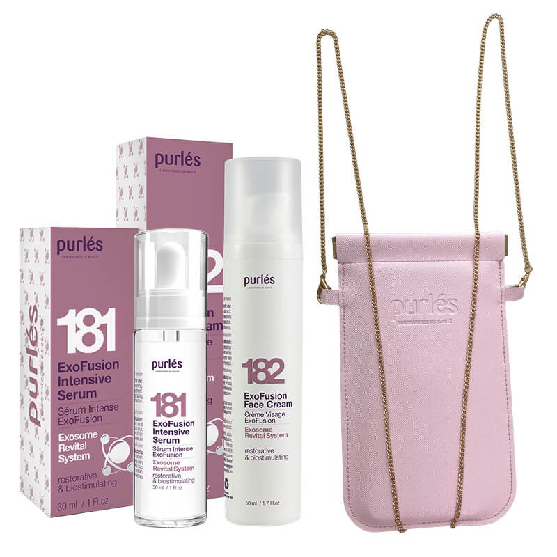 Purles ExoFusion Serum and Cream ZESTAW Skoncentrowane serum z egzosomami 30 ml + Specjalistyczny krem rewitalizujący o bogatej konsystencji 50 ml + Etui na telefon 1 szt