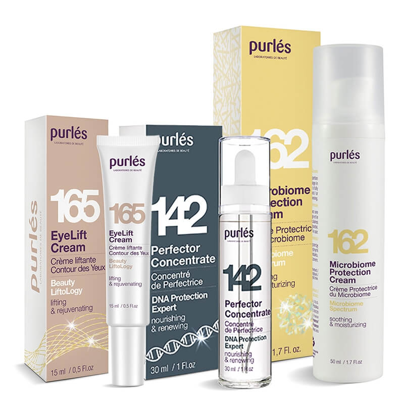 Purles Eye Lift Cream + Perfector Concentrate + Microbiome Protection Cream ZESTAW Liftingujący krem pod oczy 15 ml + Koncentrat 30 ml + Nawilżająco - łagodzący krem 50 ml