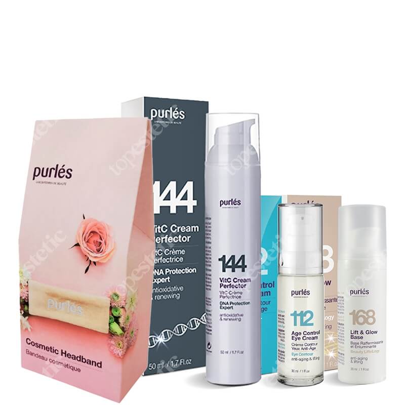 Purles Lift and Glow Set ZESTAW Baza liftingująco-rozświetlająca 30 ml + Krem na okolice oczu 30 ml + Krem do twarzy 50 ml + Opaska 1 szt