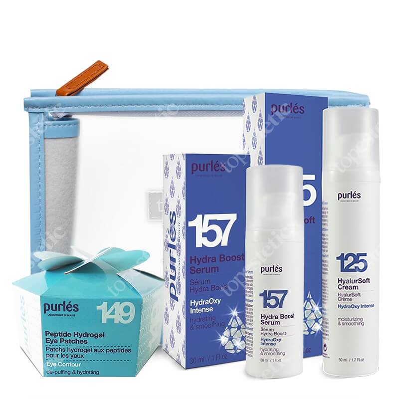 Purles Moisturizing Set ZESTAW Ultranawilżające serum 30 ml + Lekki krem HyalurSoft 50 ml + Płatki peptydowe 60 szt + Kosmetyczka 1 szt