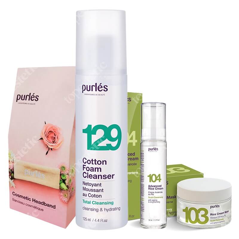 Purles Rice Beauty Set ZESTAW Pianka myjąca 125 ml + Maska ryżowa 50 ml + Krem ryżowy 50 ml + Opaska 1 szt