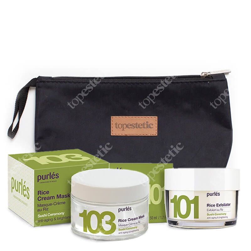 Purles Rice Set ZESTAW Peeling kremowy z ryżu 50 ml + Kremowa maska ryżowa 50 ml + Kosmetyczka 1 szt