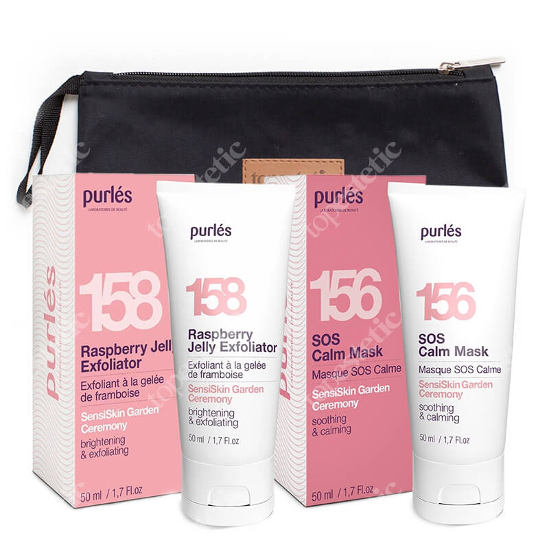 Purles SensiSkin Set ZESTAW Malinowa maska eksfoliująca 50 ml + Kojąca żelowo-kremowa maska 50 ml + Kosmetyczka 1 szt