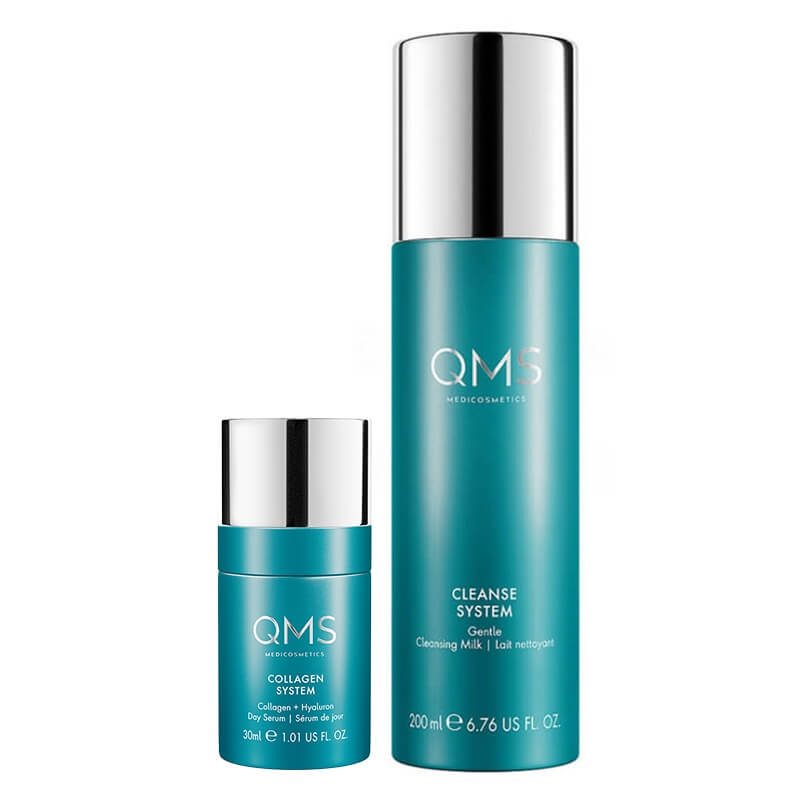 QMS Clean And Firm ZESTAW Oczyszczające mleczko 200 ml + Serum kolagenowe na dzień 30 ml