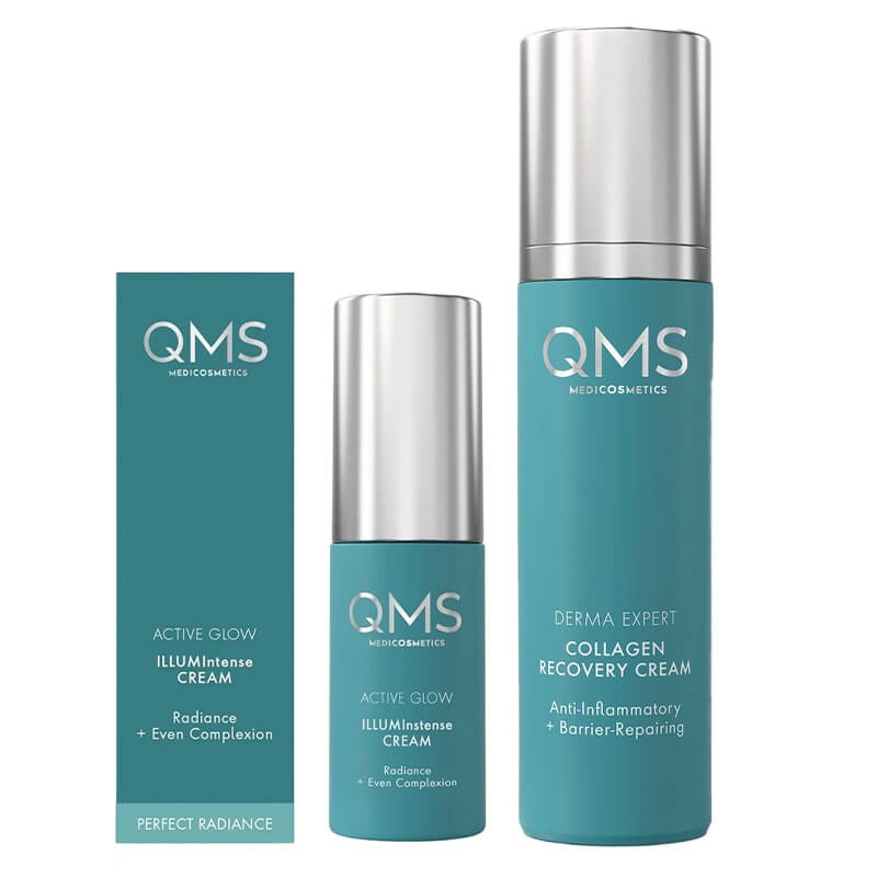 QMS Collagen + Active Glow ZESTAW Kolagenowy krem poprawiający gęstość skóry z peptydami 50 ml + Krem aktywnie rozświetlający 10 ml