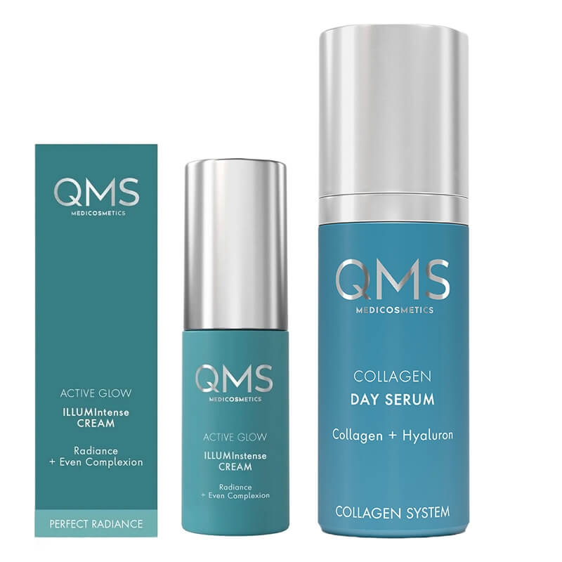 QMS Collagen Day + Active Glow ZESTAW Serum kolagenowe na dzień 30 ml + Krem aktywnie rozświetlający 10 ml