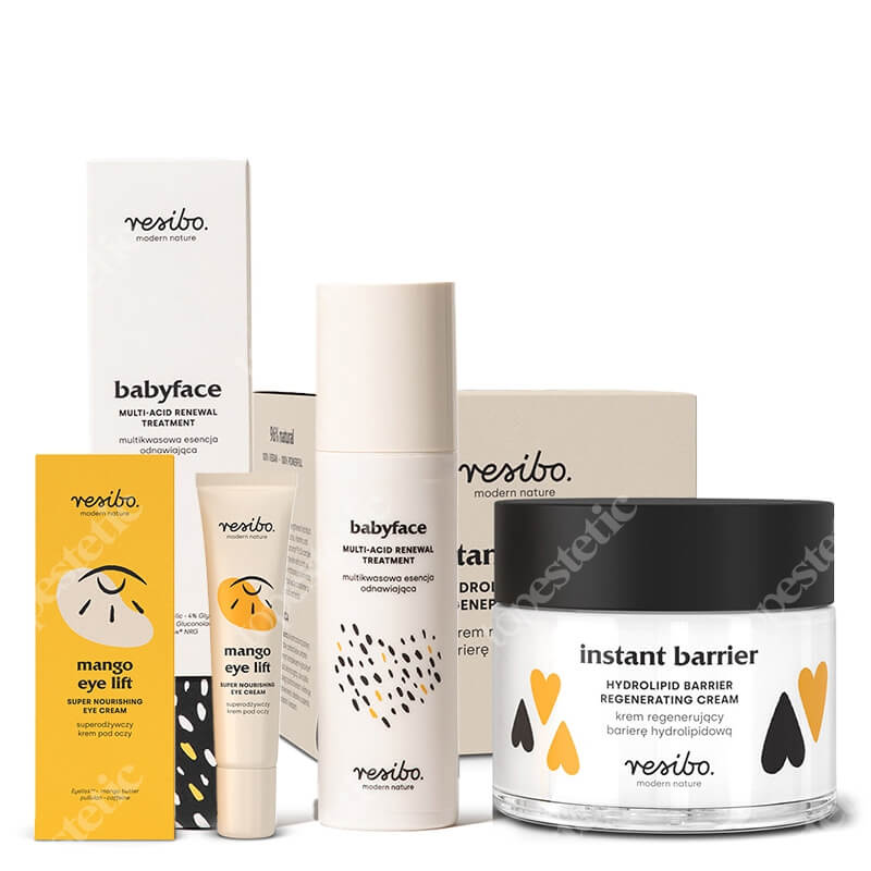 Resibo Babyface + Mango Eye Lift + Instant Barrier ZESTAW Multikwasowa esencja odnawiająca 50 ml + Superodżywczy krem pod oczy 15 ml + Krem regenerujący barierę hydrolipidową 50 ml