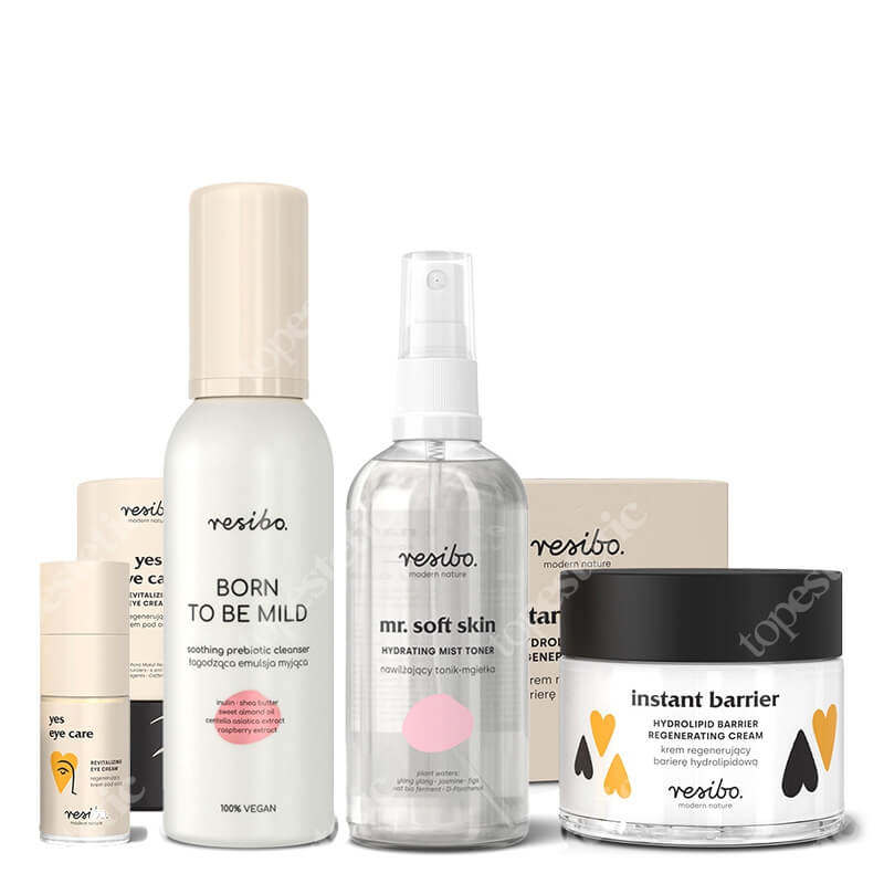 Resibo Born To Be Mild + Mr Soft Skin + Instant Barrier + Yes Eye Care ZESTAW Emulsja myjąca 150 ml + Tonik - mgiełka 100 ml + Krem regenerujący 50 ml + Krem pod oczy 15 ml