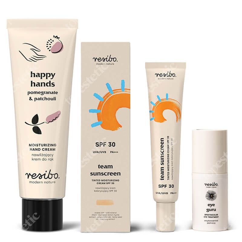 Resibo Eye Guru + Team Sunscreen SPF 30 + Krem do rąk GRATIS ZESTAW Arcykoncentrat pod oczy 15 ml + Nawilżający krem koloryzujący SPF 30 40 ml