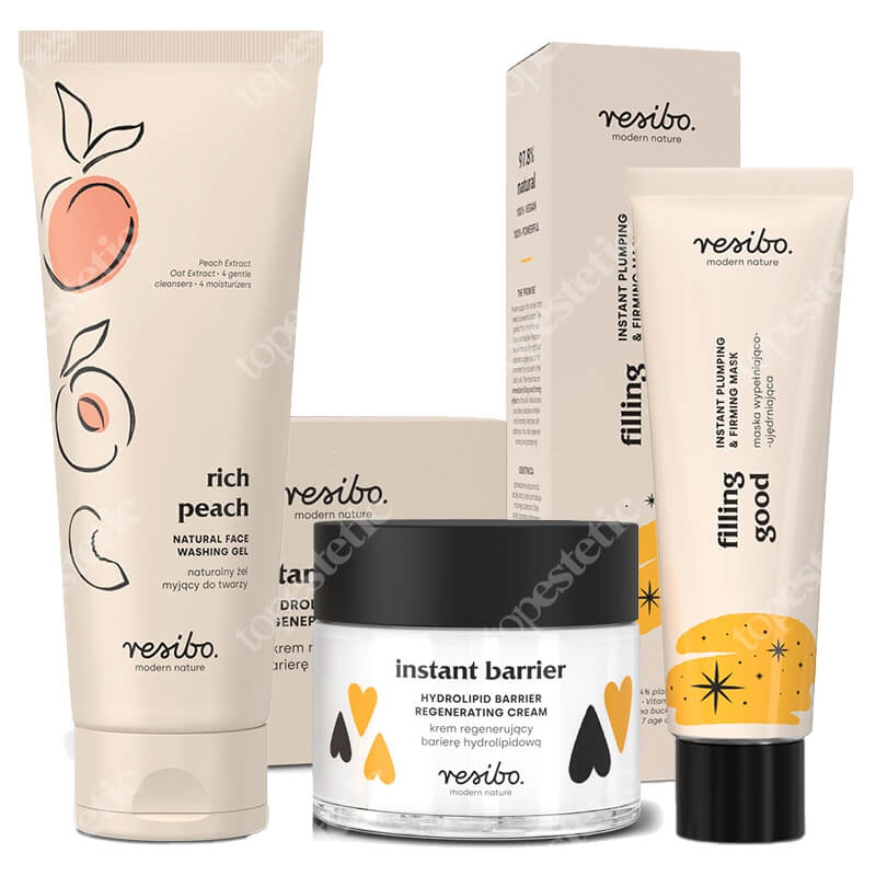 Resibo Filling Good + Rich Peach + Instant Barrier ZESTAW Maska wypełniająco - ujędrniająca 50 ml + Żel do mycia twarzy 125 ml + Krem regenerujący 50 ml