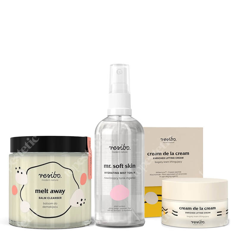 Resibo Melt Away + Mr Soft Skin + Cream De La Cream ZESTAW Balsam do demakijażu 100 ml + Tonik - mgiełka 100 ml + Bogaty krem liftingujący 50 ml