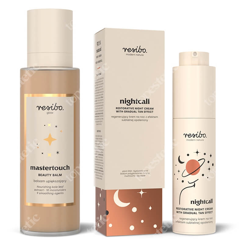 Resibo Nightcall + Mastertouch Body Balm ZESTAW Krem na noc z efektem subtelnej opalenizny 50 ml + Rozświetlający balsam do ciała 100 ml