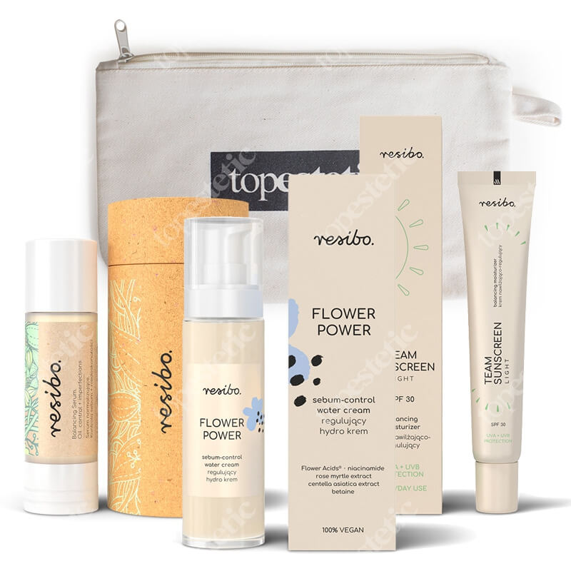 Resibo Oily Skin Set ZESTAW Serum normalizujące 30 ml + Hydro krem 50 ml + Krem nawilżający SPF30 50 ml + Kosmetyczka 1 szt