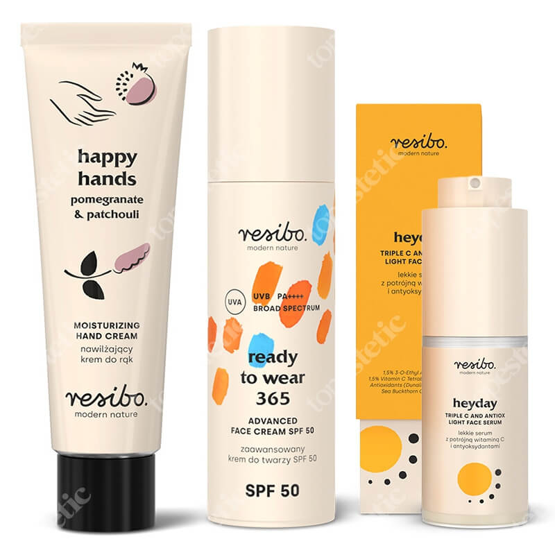 Resibo Ready to Wear 365 SPF 50 + Heyday + Krem do rąk GRATIS ZESTAW Krem SPF 50 50 ml + Serum z potrójną witaminą C i antyoksydantami 30 ml