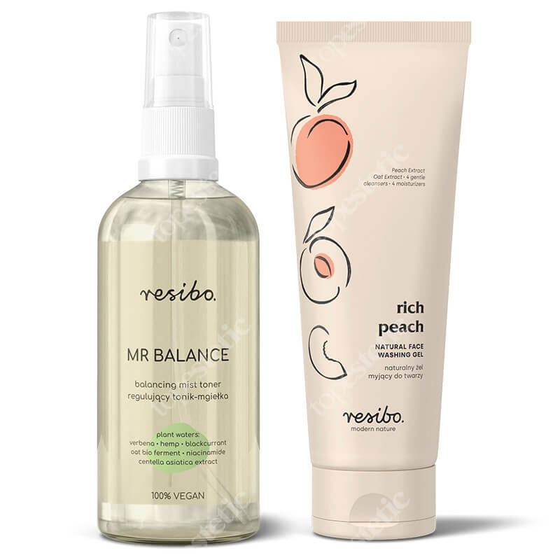 Resibo Rich Peach + Mr Balance ZESTAW Żel myjący z ekstraktem z brzoskwini 125 ml + Regulujący tonik - mgiełka 100 ml