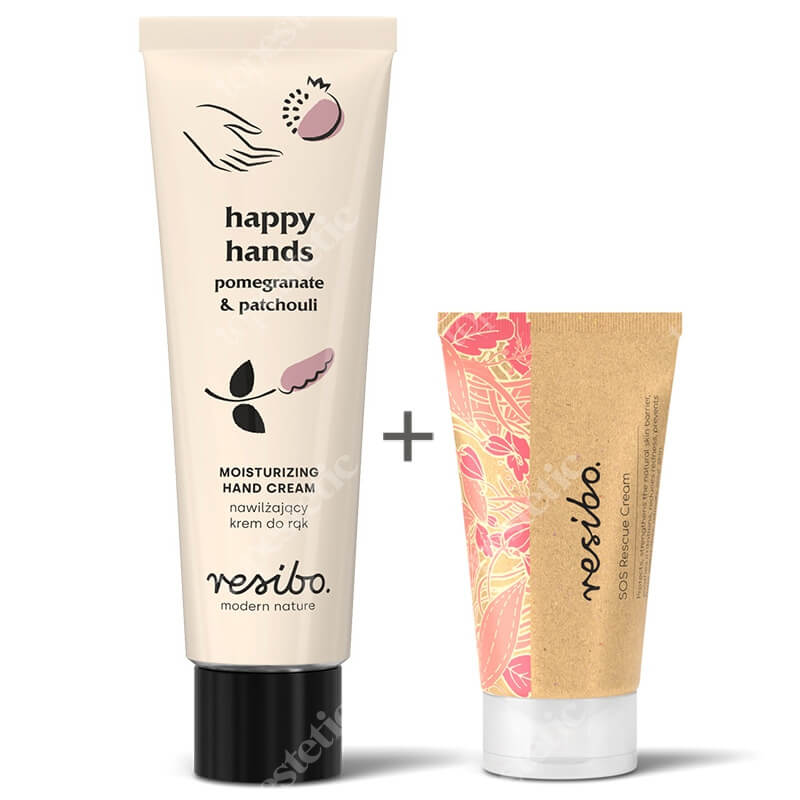 Resibo SOS Rescue Cream + Happy Hands Pomegranate And Patchouli ZESTAW Krem ratunkowy 50 ml + Nawilżający krem do rąk - granat i paczula 50 ml