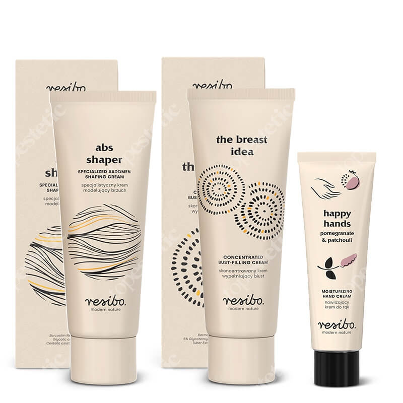 Resibo The Breast Idea + ABS Shaper + Krem do rąk GRATIS ZESTAW Krem wypełniający biust 75 ml + Krem modelujący brzuch 75 ml