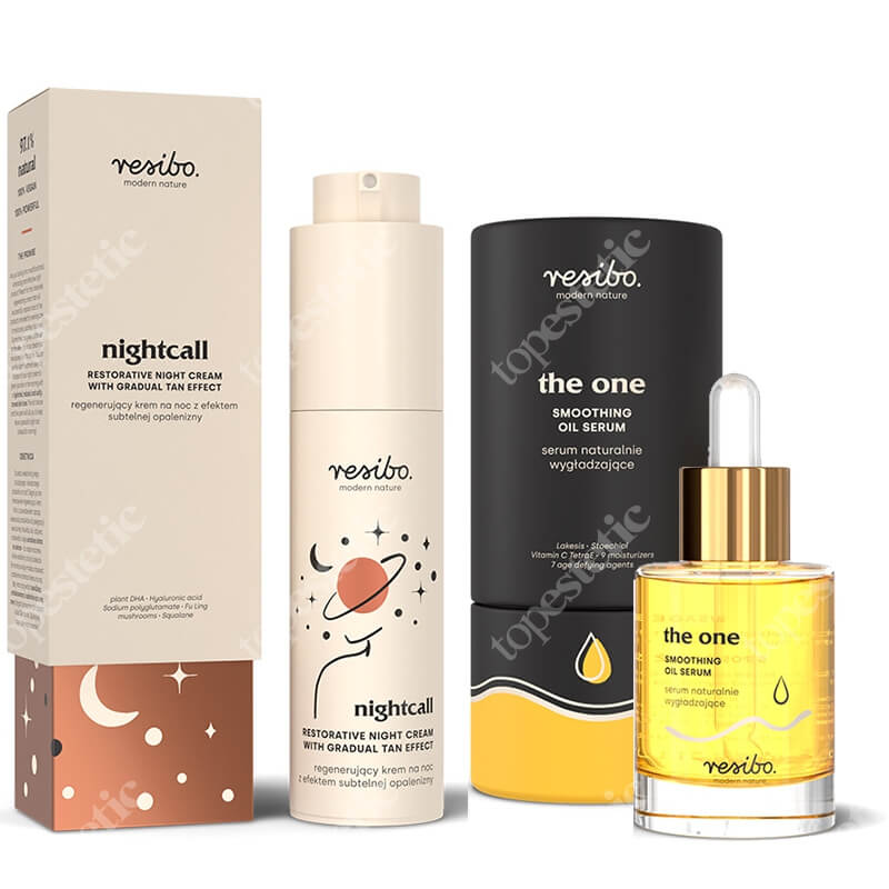 Resibo The One + Nightcall ZESTAW Serum naturalnie wygładzające 30 ml + Krem na noc z efektem subtelnej opalenizny 50 ml