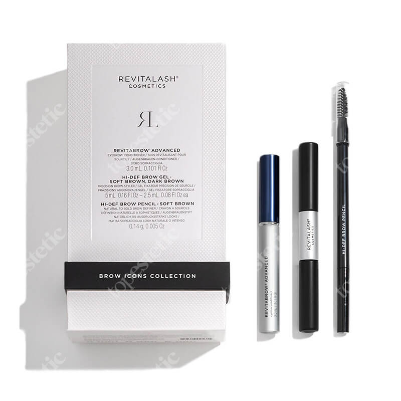 Revitalash Brow Icons Collection ZESTAW Odżywka stymulująca wzrost brwi 3 ml + Kredka do brwi zimny brąz 0,14 g + Żel do brwi﻿ - jasny brąz/ciemny brąz 5ml (2x 2,5 ml)