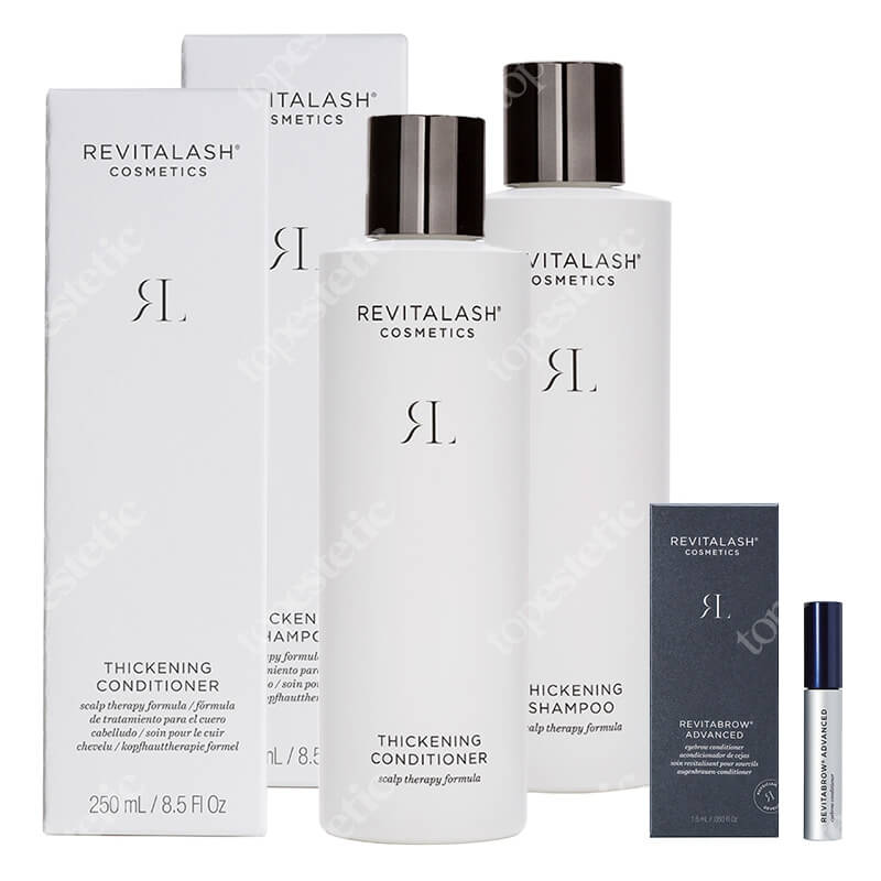 Revitalash Hair + Brow ZESTAW Szampon pogrubiający 250 ml + Zagęszczająca odżywka 250 ml + Odżywka stymulująca wzrost brwi 1,5 ml