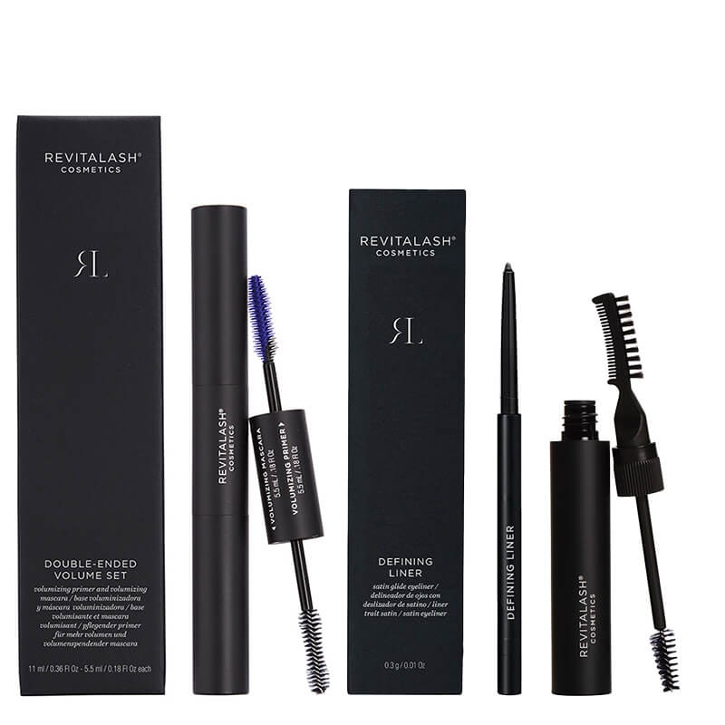 Revitalash Make Up Set ZESTAW Eyeliner w formie kremowej kredki (czarna) + Żel do brwi﻿ - ciemny brąz 7,4 ml + Tusz i podkład 2w1, 11 ml