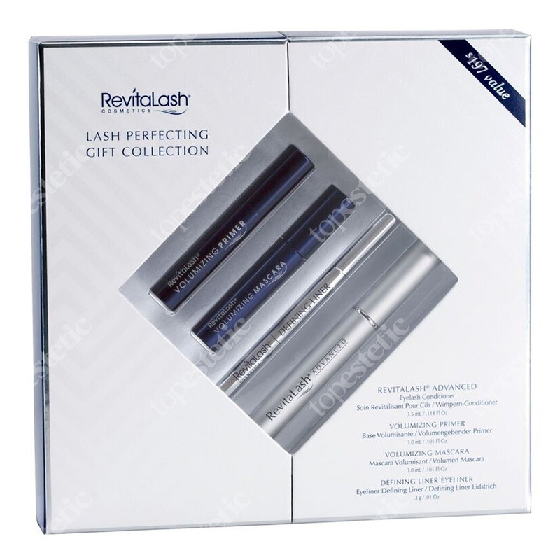 Revitalash Lash Perfecting Collection ZESTAW Odżywka stymulująca wzrost rzęs 3,5 ml + Czarny tusz 3 ml + Niebieski podkład do rzęs 3 ml + Eyeliner czarny 0,3 g