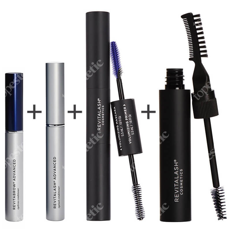 Revitalash Zestaw Do Rzęs i Brwii ZESTAW Odżywka stymulująca wzrost rzęs - 3,5 ml + Tusz i podkład 2w1, 11 ml + Odżywka do brwi 3 ml + Żel koloryzujący do brwi 7,4 ml