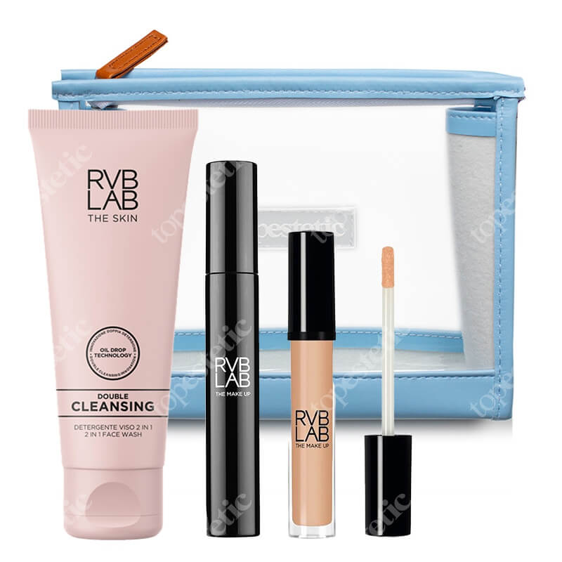 RVB LAB Make Up HD Lifting Effect Concealer + Extra Volume Mascara 11 + Double Cleansing ZESTAW Korektor z efektem liftingu (nr 11) 3 ml + Tusz extra pogrubiający 14 ml + Oczyszczający olejek w żelu 2w1, 150 ml + Kosmetyczka 1 szt