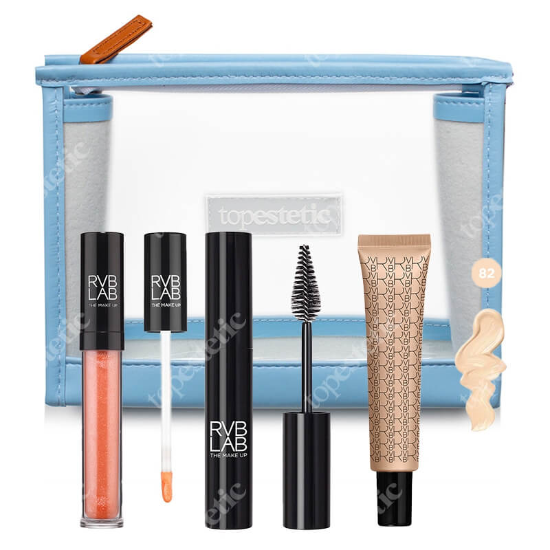 RVB LAB Make Up Hydra Booster + Lip Gloss + Water Resist Mascara ZESTAW Podkład nawilżający (nr 82) 30ml + Błyszczyk (nr 12) 6 ml + Wodoodporny tusz dla wrażliwych oczu 11 ml + Kosmetyczka 1 szt