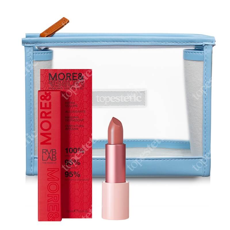 RVB LAB Make Up Volumising Lip Balm + More & More ZESTAW Intensywnie wypełniająca pomadka (nr 45) 3,7 g + Tusz pogrubiający, podkręcający i wydłużający rzęsy 13,5 ml + Kosmetyczka 1 szt
