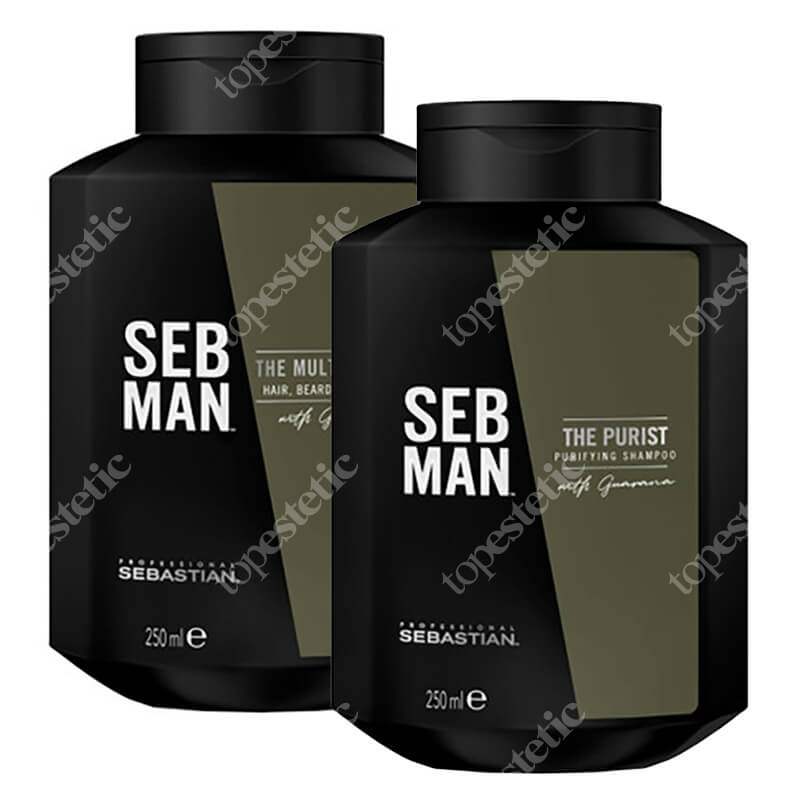 Sebastian Professional Best For Men ZESTAW Szampon oczyszczający 250 ml + Szampon 3w1 do włosów, zarostu i ciała 250 ml