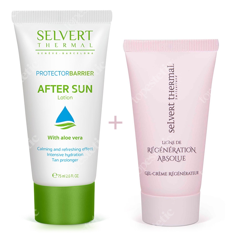 Selvert Thermal After Sun Lotion + Regenerating Gel-Cream With Snail Protein Extract ZESTAW Balsam po opalaniu 75 ml + Żel-krem regenerujący z wyciągiem z białka ślimaka 50 ml