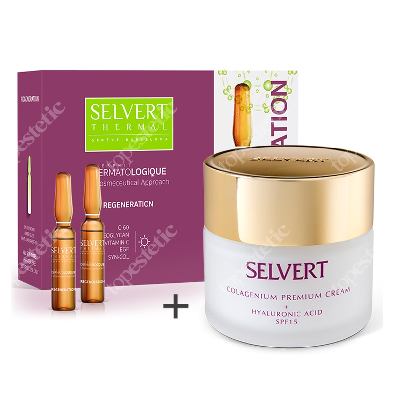 Selvert Thermal Colagenium Premium Cream + Hialuronic Acid + Regeneration 2019 ZESTAW Regenerujący krem z kwasem hialuronowym 50 ml + Koncentrat regeneracja 10 x 2 ml